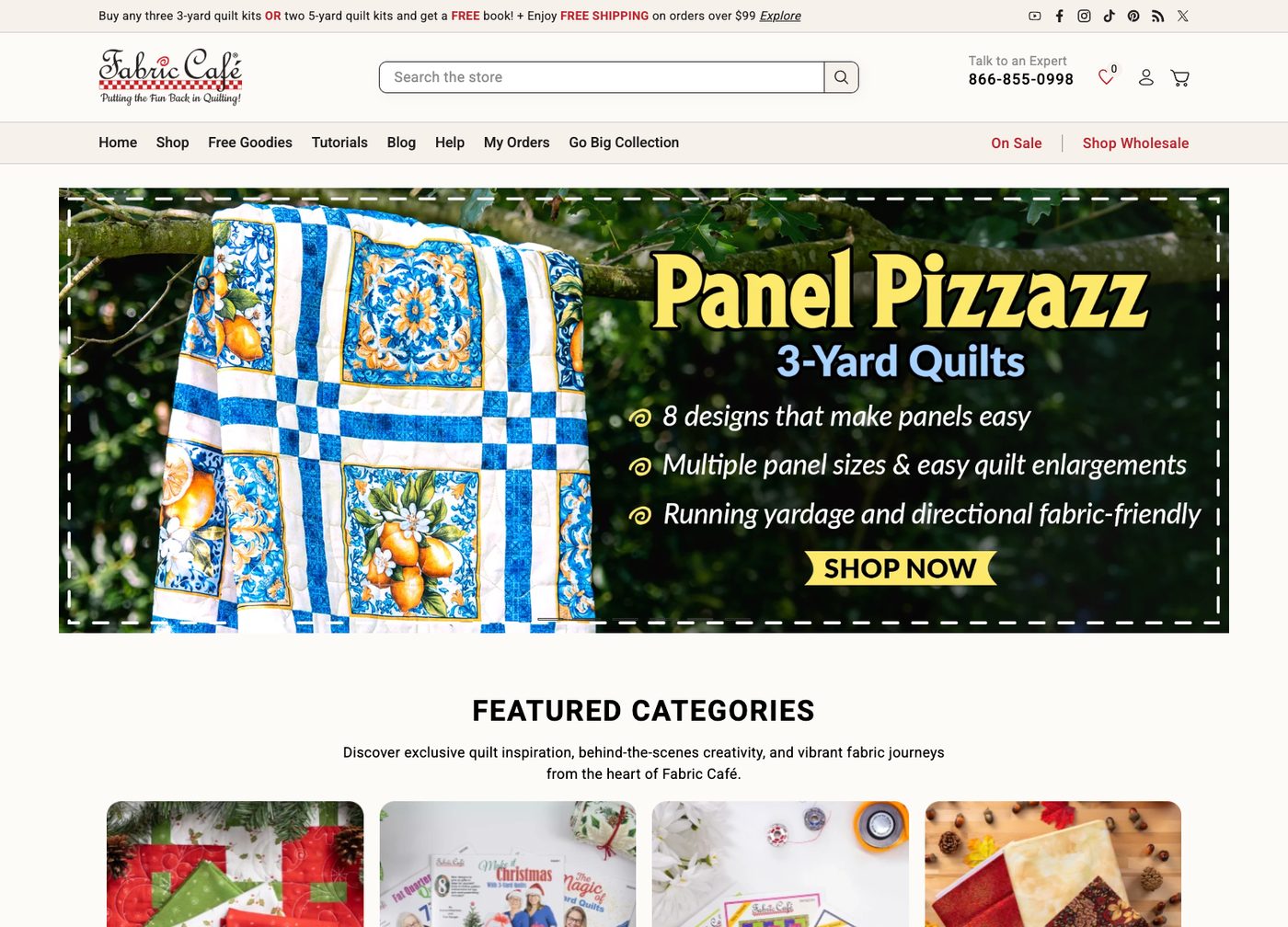Fabric Café homepage after the redesign