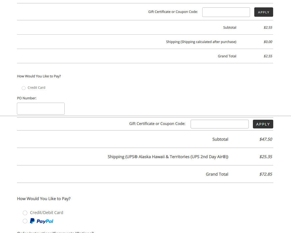 Volusion Payment Options by Customer Group